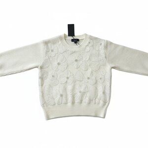 White Crewneck Sweater with a beautiful 3D floral/textured applique on the front